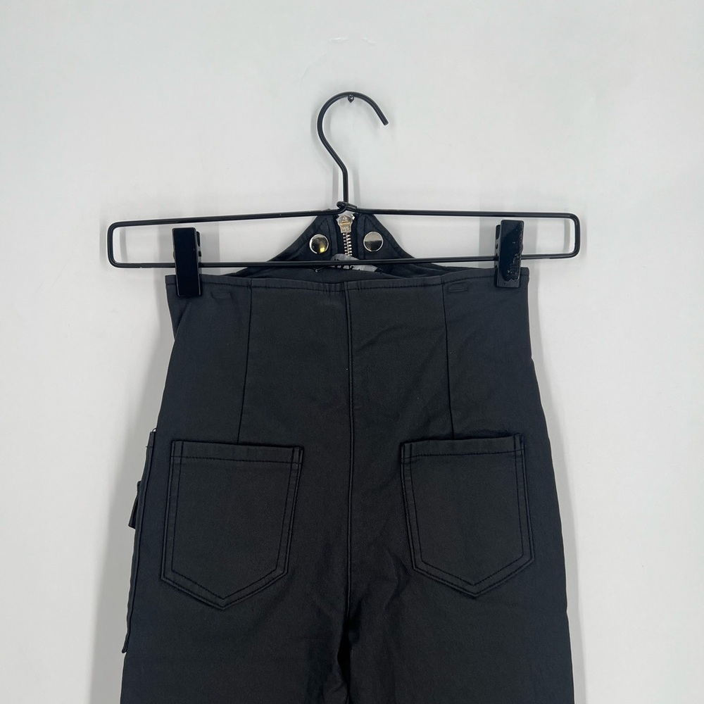 Akira Black Moto Coated Front Zip High Waisted Zip Detail Cargo Pants - Picture 6 of 7